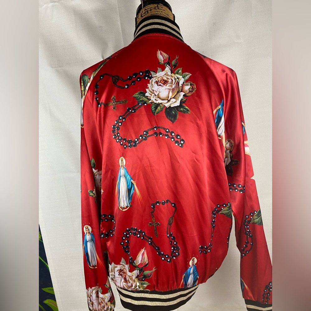 Civil Regime limited edition red satin Virgin Mary rosary satin bomber jacket - Picture 10 of 16